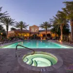 Custom community pool, community spa and community amenity entertainment area.