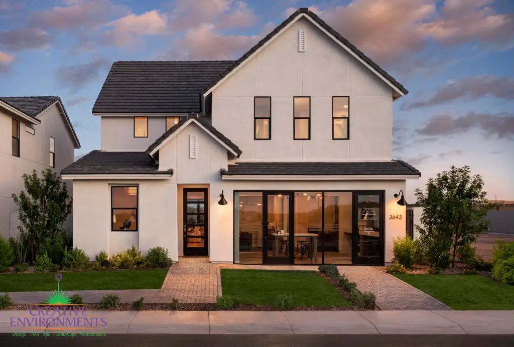 Front yard design with pavers and grass