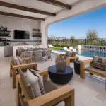 Custom backyard design with recessed lighting, deco-tile pool and Spa and Spanish/Mediterranean vibes.
