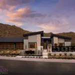 Custom front yard design with modern organized planting and metal gates