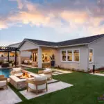 Backyard design with bocce ball court and pool