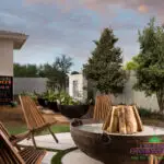 Custom backyard design with gardening corner, wok planters and wok fire pit.
