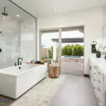 Custom entryway to raised spa from master bathroom.