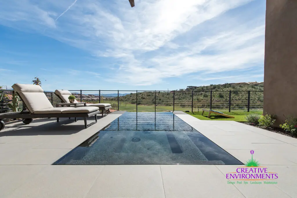 Pool and lounge chairs.