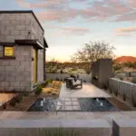 Front yard design with custom water feature
