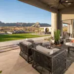 Backyard design with multiple seating areas