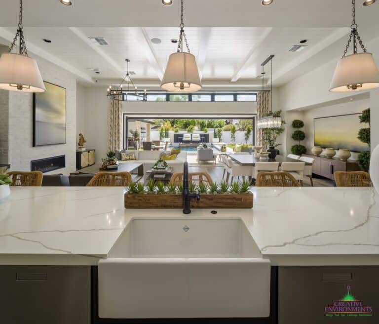 Custom backyard design with seamless indoor/outdoor design fusion.