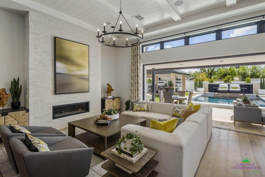Custom backyard design with seamless indoor/outdoor design fusion.