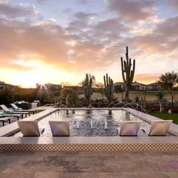 2038Pool(LOGO) Custom backyard design with deco-tile pool and water bubblers.