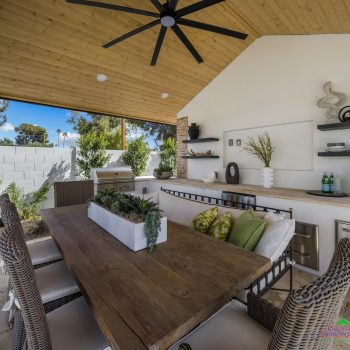CAMELOT_WILLOW_LOGO-45 Custom backyard design with outdoor shade structure, built-in BBQ and recessed lighting.