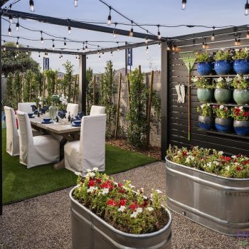 The Calais (5) Custom backyard design with raised garden, vertical garden and privacy plants.