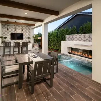 The Calistoga (2) Custom backyard design with deco-tile backsplash, bar seating and outdoor dining area.